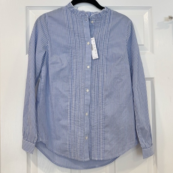 NWT J. Crew Women's Ruffleneck Button Down Shirt Size XXS Blue & White Stripes - Picture 1 of 7